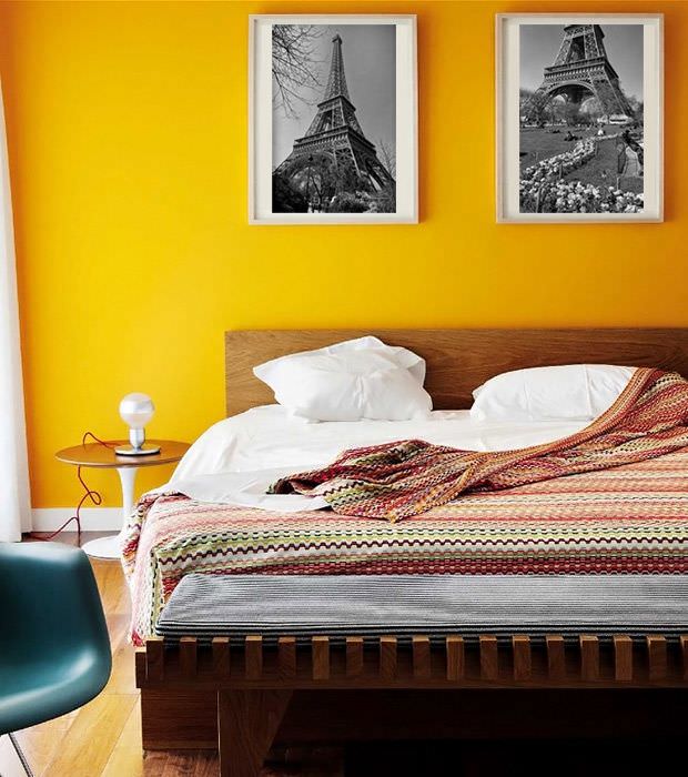 رنگ زرد دیوارهای اتاق خواب
