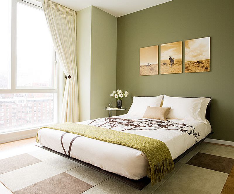 رنگ سبز دیوارهای اتاق خواب