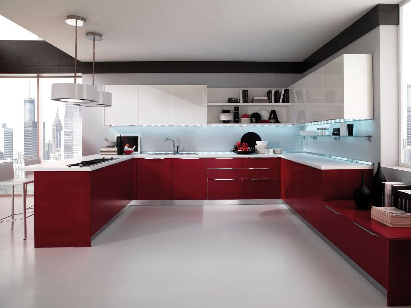 کابینت مدرن قرمز در دکوراسیون آشپزخانه مدرن