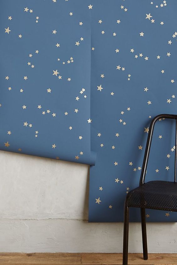 کاغذ دیواری اتاق کودک با طرح ستاره و رنگ آبی
