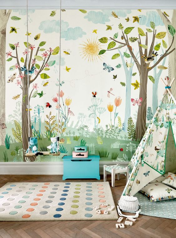 پوستر اتاق کودک با طرح درخت و گل