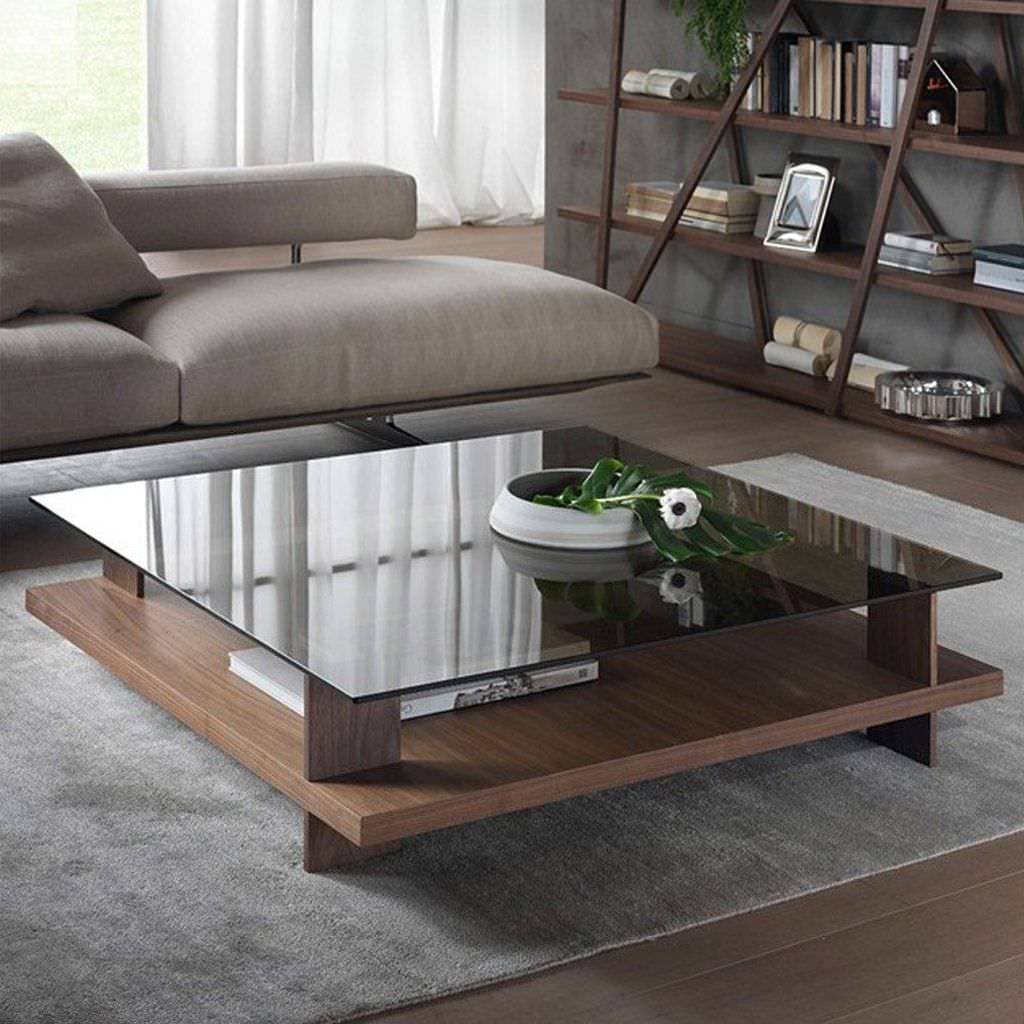 میز جلو مبلی مدرن چوبی و شیشه ای مربع