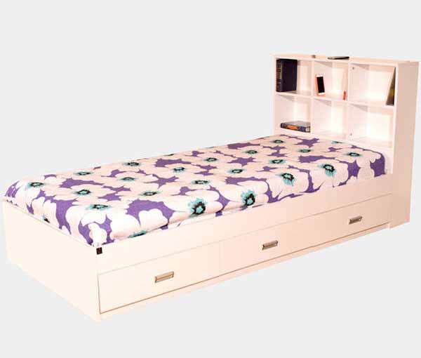 تخت خواب چوبی ام دی اف تک نفره نوجوان دخترانه صورتی سایز 90 قفسه دار