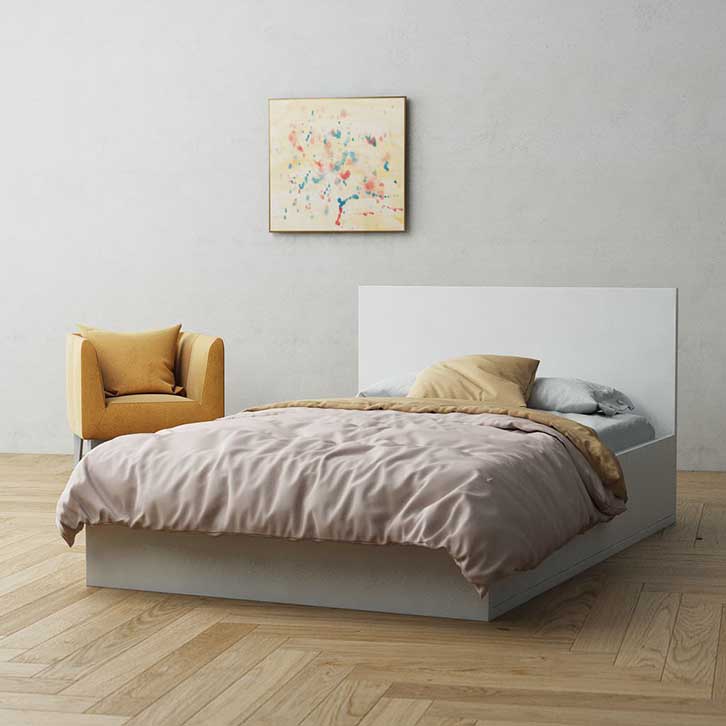 تخت خواب دو نفره چوبی ام دی اف سفید ساده و شیک نومنزی مدل کژال k501 سایز 140