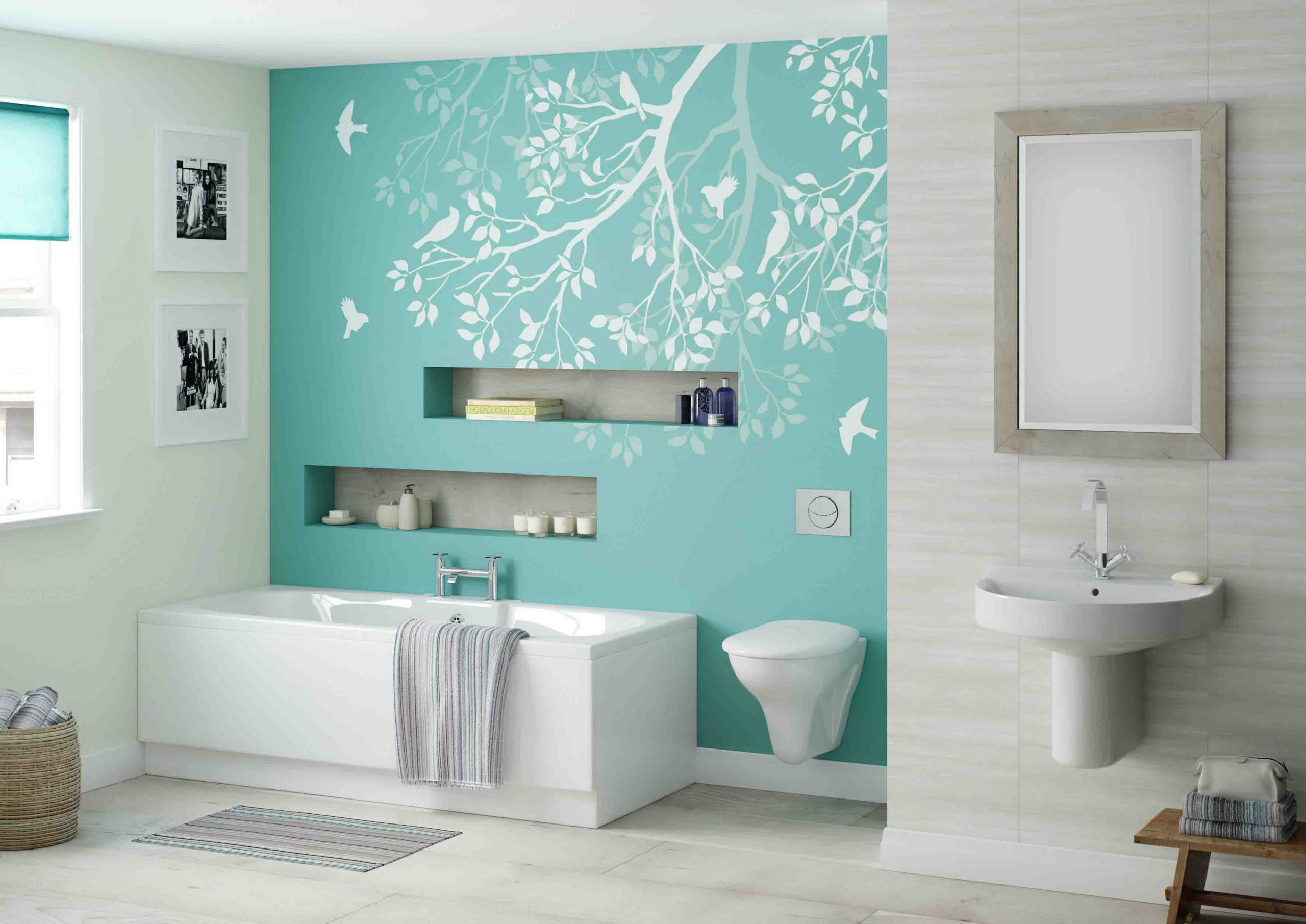 تزیین دیوار حمام و دستشویی با ایجاد دیوار تاکیدی با پوستر دیواری