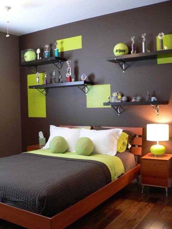 اتاق خواب پسرانه جوان قهوه ای سبز با تم ورزشی تنیس