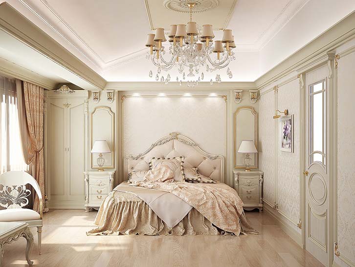 اتاق خواب مستر کلاسیک سفید کرم لاکچری و اشرافی