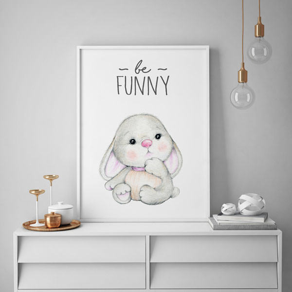 تابلو اتاق کودک دخترانه سفید یک تک طرح بچه خرگوش