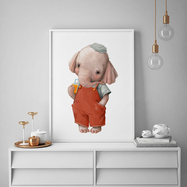 تابلو اتاق کودک پسرانه سفید یک تکه طرح فیل