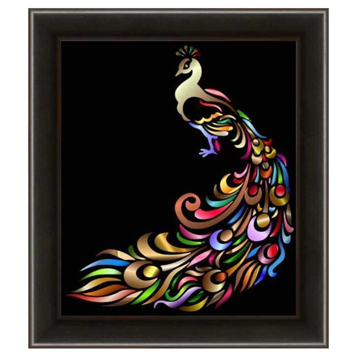 تابلو ویترای مدرن یک تکه مشکی طرح طاووس
