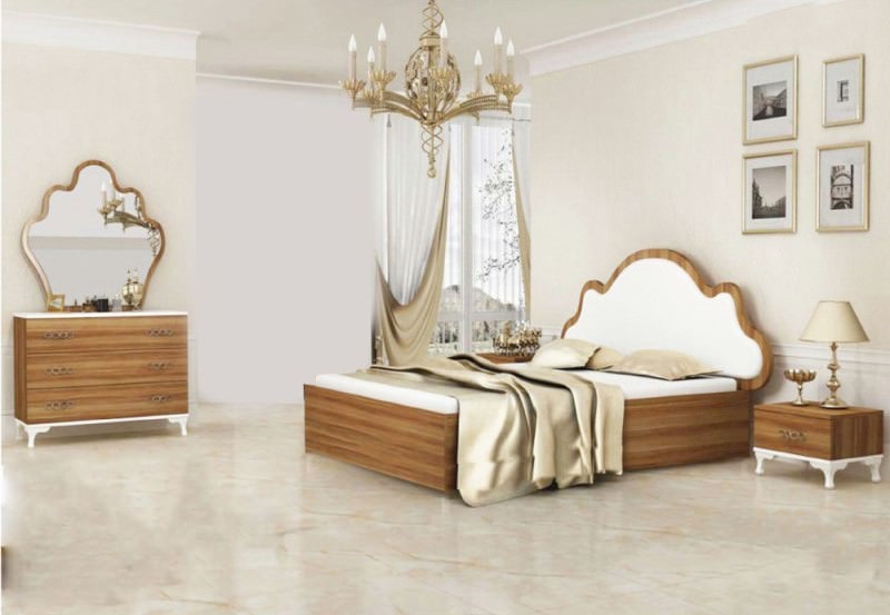 سرویس و تخت خواب دو نفره فانتزی نئوکلاسیک چوبی سایز 160 کویین با میز آرایش و پاتختی