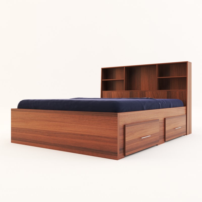 تخت خواب چوبی دو نفره قهوه ای قفسه دار و کشودار سایز 160 کویین