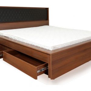 تخت خواب چوبی دو نفره ملامینه مشکی فندقی کشودار سایز 160 کویین