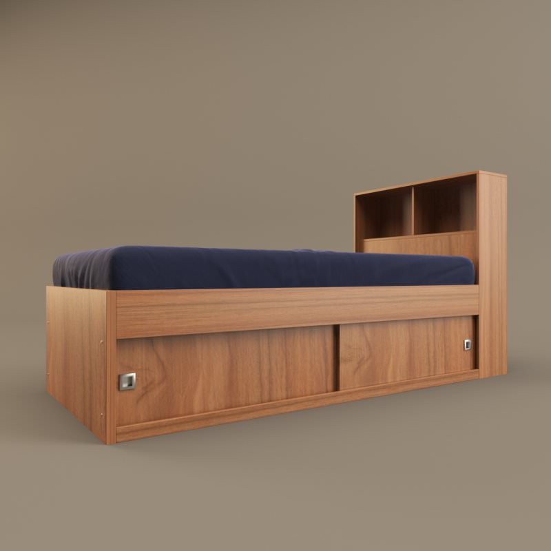 تخت خواب چوبی یک نفره ملامینه گردویی قفسه دار سایز 90