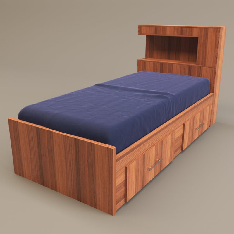 تخت خواب چوبی یک نفره ملامینه قهوه ای قفسه دار و کشودار سایز 90