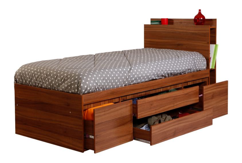 تخت خواب کشودار یک نفره چوبی ام دی اف گردویی سایز 90