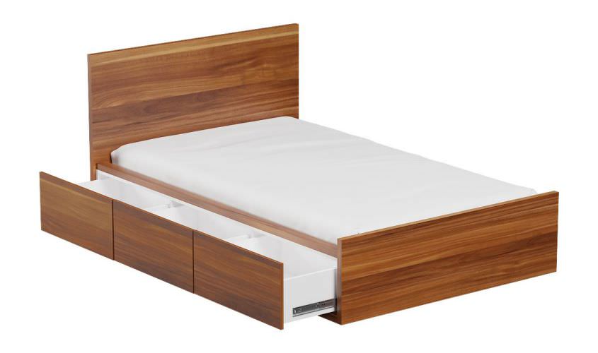 تخت خواب یک نفره کشودار ام دی اف چوبی گردویی مدرن مینیمال