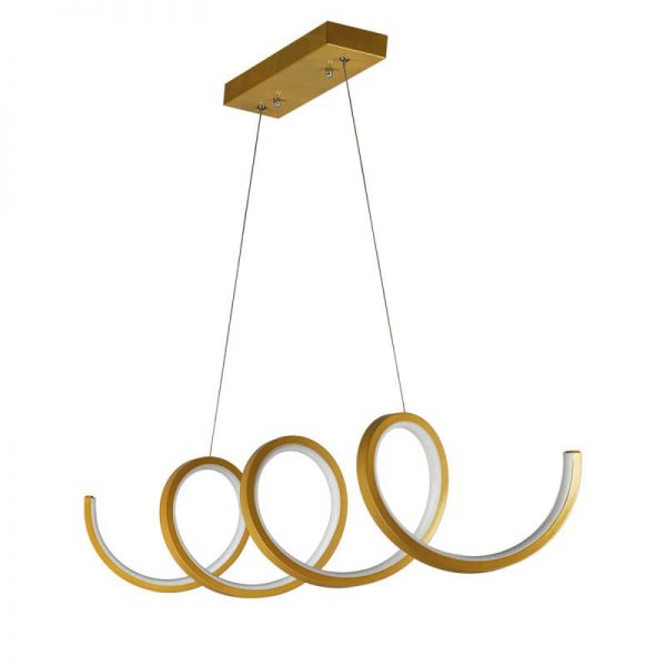 لوستر و چراغ آویز مدرن فلزی طلایی طرح پیچ ارتفاع 100 سانتیمتر برند چشمه نور با چراغ smd