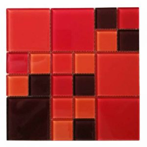 دیوارپوش کاشی بین کابینتی آشپزخانه طرح مربعی مدرن قرمز قابل شست و شو