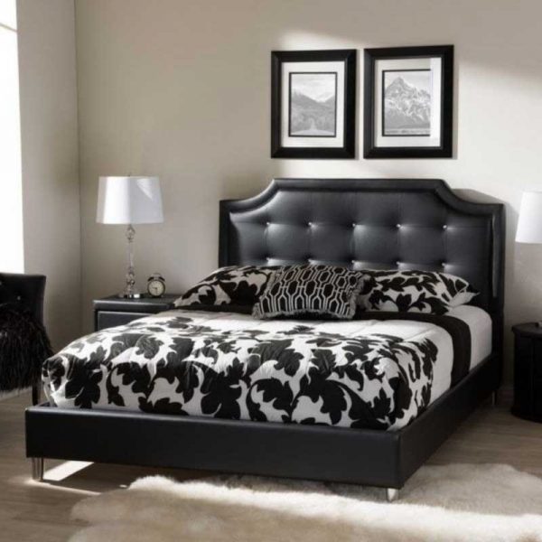 تخت خواب دو نفره پارچه ای لمسه نئوکلاسیک مشکی با کفی فلزی و رویه چرمی سایز کویین 160 در رنگ بندی متنوع