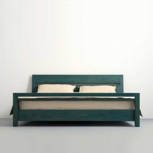 تخت خواب دو نفره چوبی راش مدرن و مینیمال سبز تیره و قهوه ای و شکلاتی، در سایز کویین 160