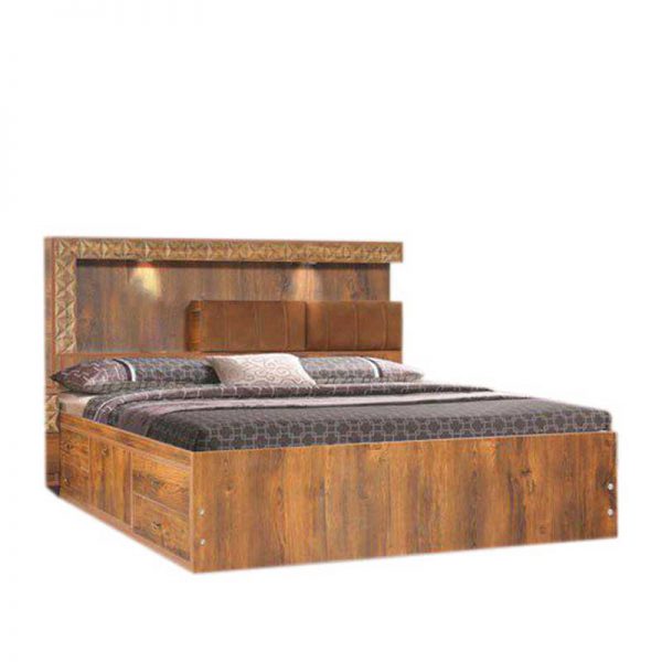 تخت خواب دو نفره نئوکلاسیک کشودار قهوه ای چوبی سایز کویین 160، در رنگ بندی قهوه ای و سفید