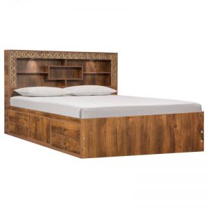 تخت خواب دو نفره نئوکلاسیک کشودار قهوه ای چوبی سایز کویین 160، در رنگ بندی قهوه ای و سفید