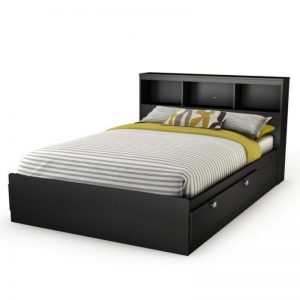 تخت خواب دو نفره مدرن کشودار قهوه ای چوبی سایز کویین 160، در رنگ بندی قهوه ای و سفید و مشکی و کرم و قرمز