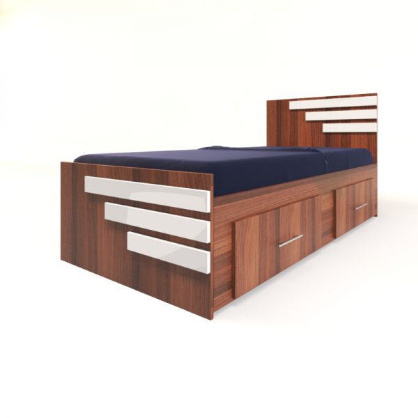 تخت خواب چوبی کشودار یک نفره مدرن ملامینه قهوه ای سفید در سایز 90 و در رنگ بندی متنوع