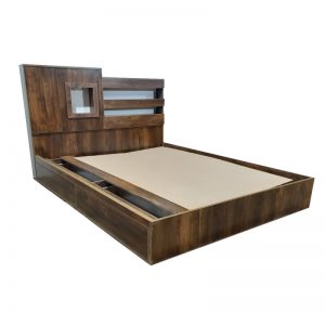 سرویس و تخت خواب دو نفره مدرن قهوه ای چوبی سایز کویین 160 دارای پاتختی، میز آرایش و آینه و رنگبندی سفید و قهوه ای