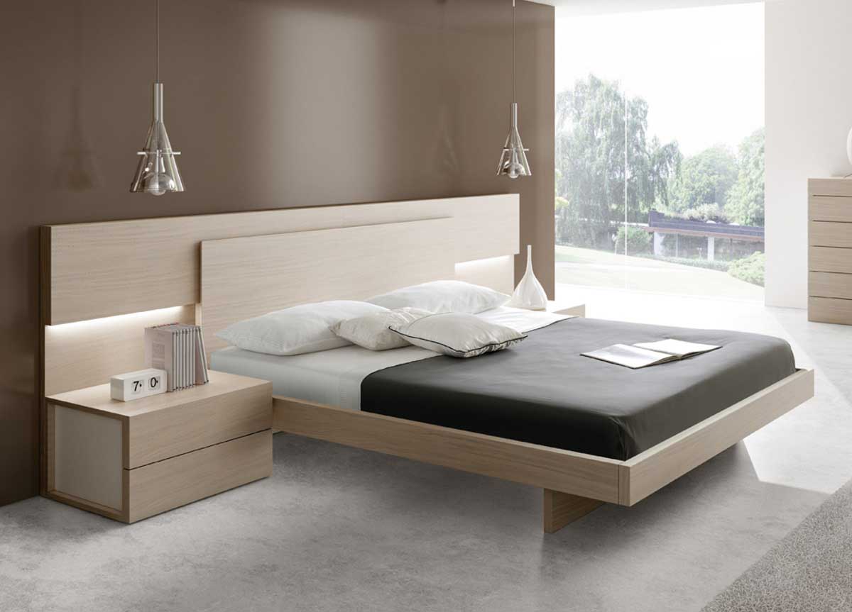 تخت خواب مدرن چوبی دو نفره با رنگ کرم
