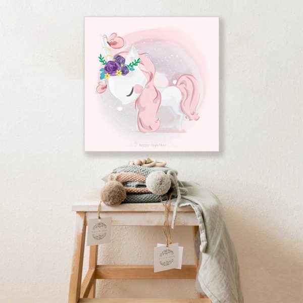 قیمت و خرید تابلو اتاق کودک و نوزاد دخترانه یک تکه، طرح اسب تک شاخ یونیکورن در رنگ صورتی و بنفش، از جنس چوب و مخصوص نصب روی دیوار