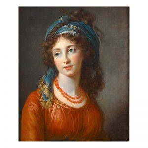 قیمت و خرید تابلو نقاشی کلاسیک یک تکه، طرح زن در رنگ نارنجی و آبی، جنس مخمل، مخصوص نصب روی دیوار