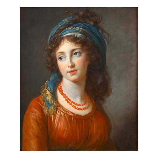قیمت و خرید تابلو نقاشی کلاسیک یک تکه، طرح زن در رنگ نارنجی و آبی، جنس مخمل، مخصوص نصب روی دیوار