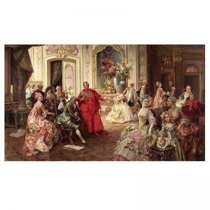 قیمت و خرید تابلو نقاشی کلاسیک یک تکه، طرح مهمانی در رنگ کرم و قرمز، جنس مخمل، مخصوص نصب روی دیوار