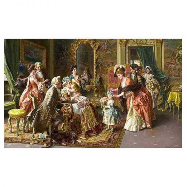 قیمت و خرید تابلو نقاشی کلاسیک یک تکه، طرح مهمانی در رنگ طلایی و صورتی، جنس مخمل، مخصوص نصب روی دیوار