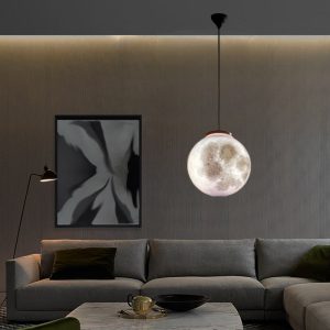 خرید و قیمت چراغ آویز جدید مدرن پلاستیکی تک شاخه برای اتاق خواب، مدل حبابی ماه و در رنگبندی مشکی، با ارتفاع 75 سانتیمتر و قابلیت تعویض لامپ