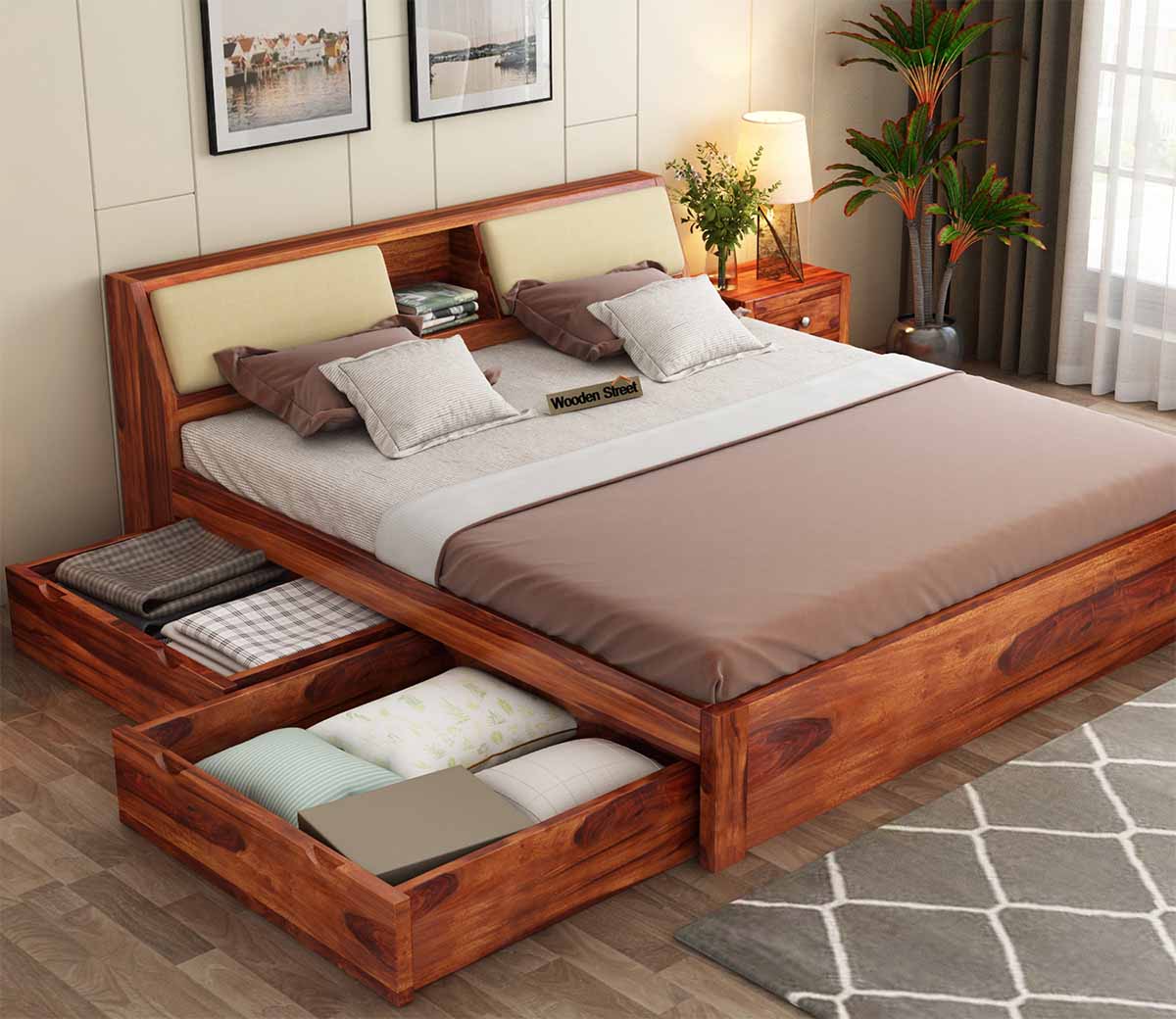 تخت خواب چوبی کشودار مدرن