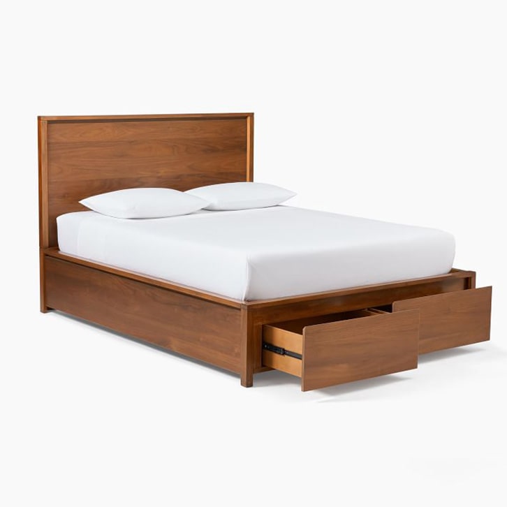 تخت خواب کشودار چوبی دو نفره با کشوهای پایین تخت